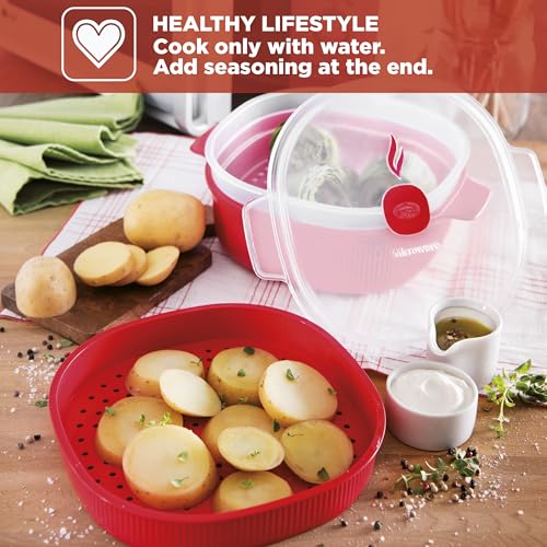 Snips Microwave Steam Cooker 4L, 2 Trays, Red, Quick Cooking