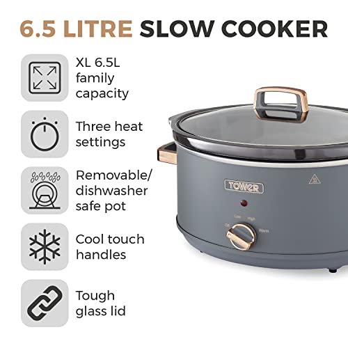 Tower Cavaletto 6.5L Slow Cooker, 3 Heat Settings, Cool Touch Handles