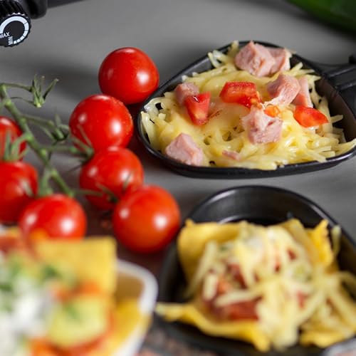 Giles & Posner Stone Raclette Grill: Indoor Tabletop 8 Person, Removable Hot Plate, Non-Stick Pans, Spatulas, Adjustable Temp - 1200W