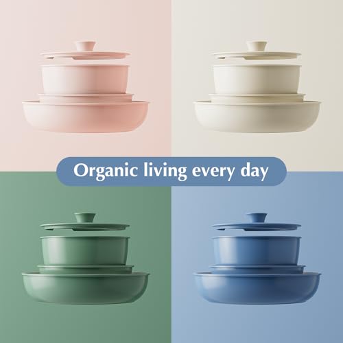 Redchef Ceramic Cookware Set, Non Stick Pots & Pans, Detachable Handle, PFAS PFOA PTFE Free, RV (Beige)