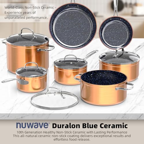 Nuwave 12-Piece Induction Ready Pan Set, Blue Ceramic Non-Stick Cookware with Lids - PFAS Free