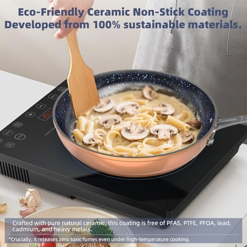 Nuwave 12-Piece Induction Ready Pan Set, Blue Ceramic Non-Stick Cookware with Lids - PFAS Free