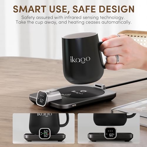 ikago Smart Heated Coffee Mug Warmer Set - Auto Shut Off, Precise Temp Control, Electric Mug Warmer for Desk & Travel