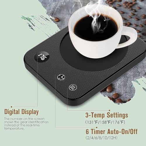 Coffee Warmer with 3 Heat Levels & Auto Shut Off, Desk Mug Warmer for Various Mugs, Candle, Cocoa - Anti-Scald Silicone