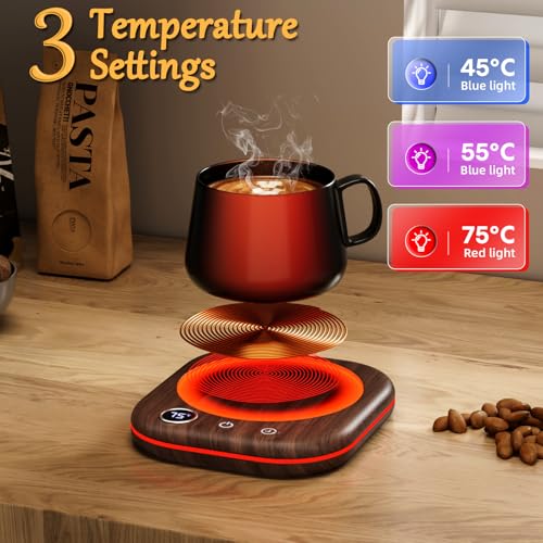 Lighting Coffee Mug Warmer, Smart Desk Cup Warmer, 3 Temp Control, Auto Shut Off, Brown Mug