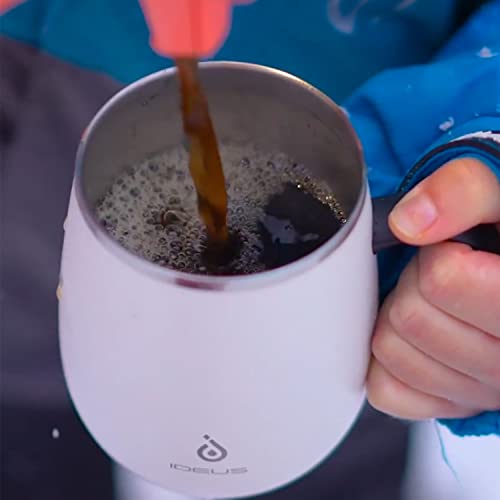 Ideus 16oz Coffee Mug: Stainless Steel, Vacuum Insulated, Non-Slip Handle, Slider Lid - Snow Mountain White