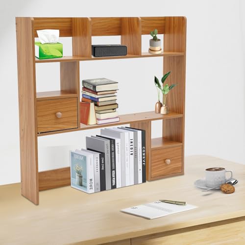 Tyvotrend Desk Organizer Stand with 9 Compartments for Office, School, and Home - Desktop Storage Rack Display Shelf - Pine Color - 83 x 17 inch