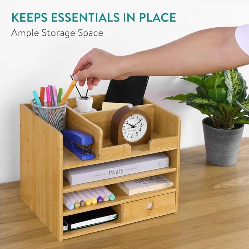 Navaris Bamboo Desk Organiser with Storage Drawers for Stationery