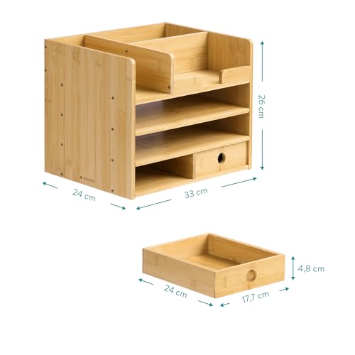 Navaris Bamboo Desk Organiser with Storage Drawers for Stationery