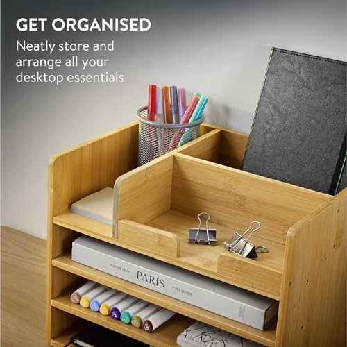 Navaris Bamboo Desk Organiser with Storage Drawers for Stationery
