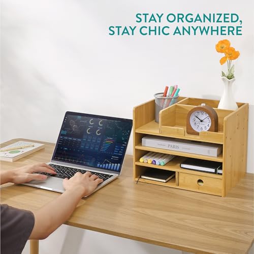 Navaris Bamboo Desk Organiser with Storage Drawers for Stationery