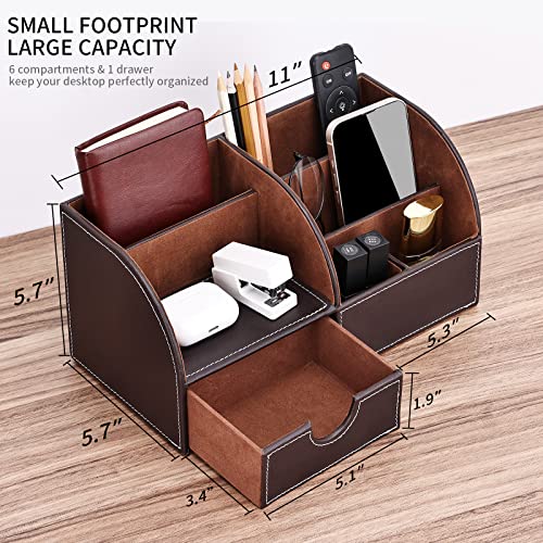 KINGFOM Leather Desk Organizer: Pen Pencil Holder Stationery Storage Box, Brown, Office Essentials