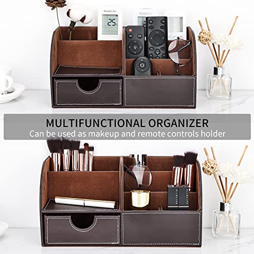 KINGFOM Leather Desk Organizer: Pen Pencil Holder Stationery Storage Box, Brown, Office Essentials