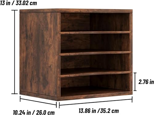 Senhoglb Wood Filing Trays 4 Compartments A4 Paper Organizer - Sturdy Desktop File Holder for Office, School, Home - Adjustable Shelf