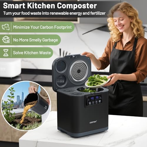 COSTWAY 4L Kitchen Electric Composter: Odourless Smart Bin, Activated Carbon Filters, Auto-Cleaning, LED Display