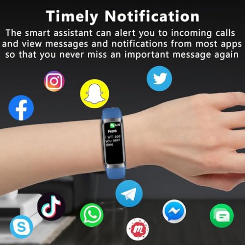 Brand Fitness Tracker: Heart Rate, Step Counter, 25 Sport Modes, IP68 Waterproof, 1.1" AMOLED Touch Screen - Android/iOS (Blue)