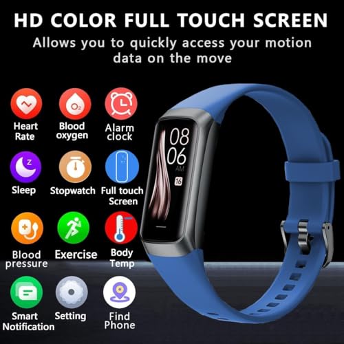 Brand Fitness Tracker: Heart Rate, Step Counter, 25 Sport Modes, IP68 Waterproof, 1.1" AMOLED Touch Screen - Android/iOS (Blue)
