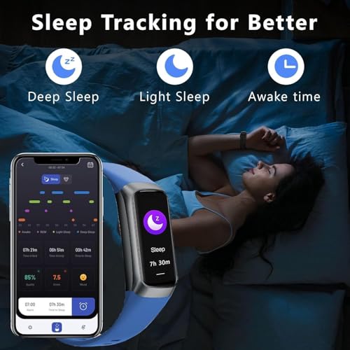 Brand Fitness Tracker: Heart Rate, Step Counter, 25 Sport Modes, IP68 Waterproof, 1.1" AMOLED Touch Screen - Android/iOS (Blue)