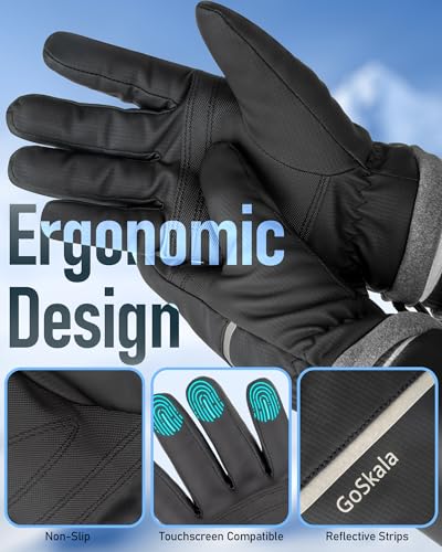 GoSkala Thermal Gloves: Warm Windproof Men Women Touch Screen Running Cycling Driving for Cold Weather, Black, M