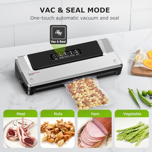 Bonsenkitchen Vacuum Sealer: Fast-Compact Machine for Sous Vide, 40 Bags, Keep Food Fresh 6x Longer