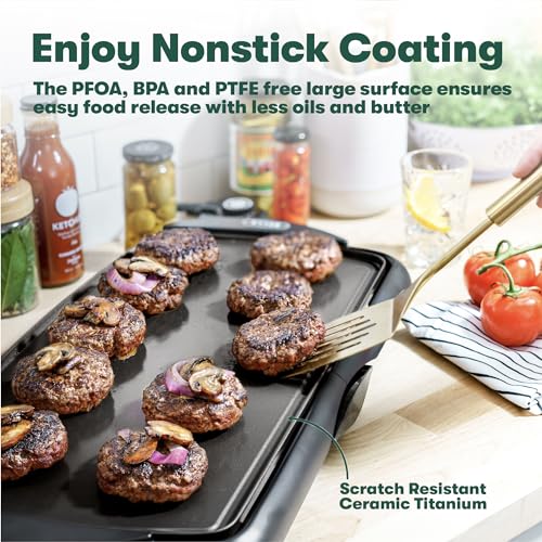 BELLA Electric Griddle: Ceramic Non-Stick Surface, Adjustable Temp, Large Cooking Area, Removable Drip Tray