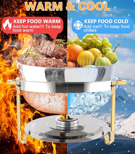 Beviliu 9L Buffet Set: 4 Pack Round Food Warmers, Gold Stainless Chafer - Perfect for Catering and Parties