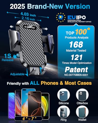 VANMASS Car Phone Holder: Upgraded Suction & Clip, Rotatable Mount for iPhone, Samsung & More
