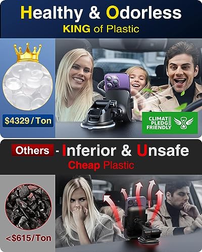 VANMASS Car Phone Holder: Upgraded Suction & Clip, Rotatable Mount for iPhone, Samsung & More