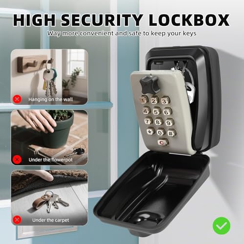 Unichefry Key Safe Wall Mount Box with Waterproof Cover - High Security Combination Lock for Home, Office, School
