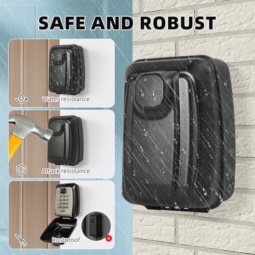 Unichefry Key Safe Wall Mount Box with Waterproof Cover - High Security Combination Lock for Home, Office, School