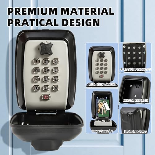 Unichefry Key Safe Wall Mount Box with Waterproof Cover - High Security Combination Lock for Home, Office, School