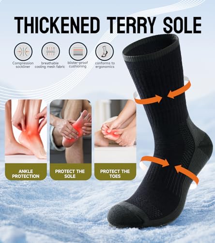 TANSTC Merino Wool Thermal Socks for Men - Warm Winter Crew Hiking Socks with Moisture Wicking - 3 Pairs, Black