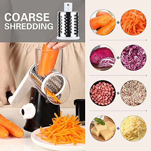 Ourokhome Rotary Cheese Grater - Vegetable Slicer with 3 Stainless Steel Drums, Strong Suction Base