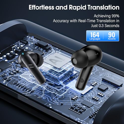 Translator Earbuds: Real-time Translation, 164 Languages, 48H Battery, Bluetooth 5.4
