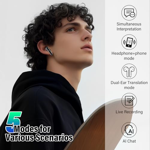 Translator Earbuds: Real-time Translation, 164 Languages, 48H Battery, Bluetooth 5.4
