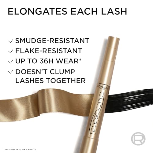 L'Oréal Paris Telescopic Mascara for Dramatic Length & Definition, 71% Lengthening, Smudge-Resistant, 36H Wear - 8ml