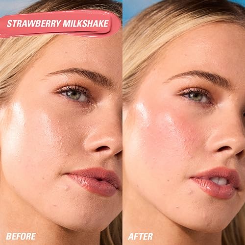 Revolution Superdewy Liquid Blush: Buildable Cheek Color with Peptides, Hyaluronic Acid, Vegan, Strawberry Milkshake Pink, 4.2ml