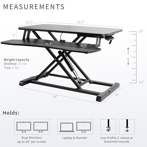 VIVO 81 inch Desk Converter: Height Adjustable Sit-Stand Dual Monitor & Laptop Workstation, Wide Keyboard Tray - Black