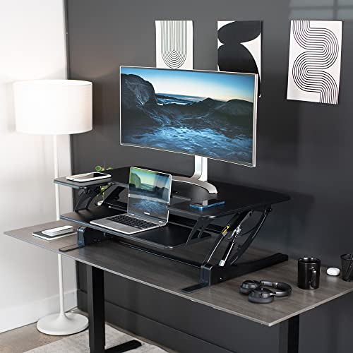 VIVO Height Adjustable Stand Up Desk Converter, Dual Monitor Riser Workstation, Black, V Series