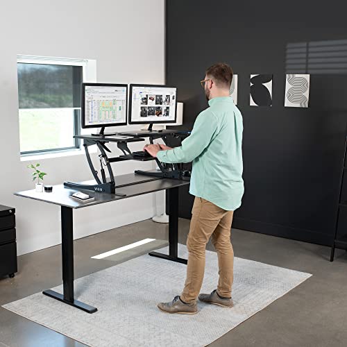 VIVO Height Adjustable Stand Up Desk Converter, Dual Monitor Riser Workstation, Black, V Series