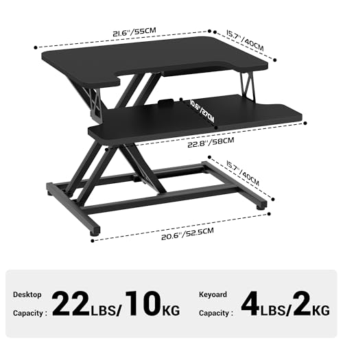 RGOMAKER Standing Desk Converter, Height Adjustable 22-inch Wide Sit to Stand Up Desk Riser