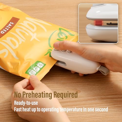 MORNIIE Mini Bag Sealer with Cutter, Rechargeable Handheld Heat Sealer - Keep Food Fresh, Portable Heat Seal Machine
