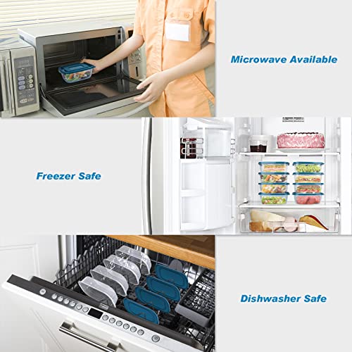 EFISH 10PCS Rectangle Portion Box Sets with Lids - Food Storage Container for School, Work, Travel - 500ML Per Box - Blue