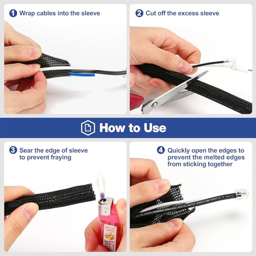 JOTO Cord Protector 10ft Cable Sleeve for TV Computer Home - Black