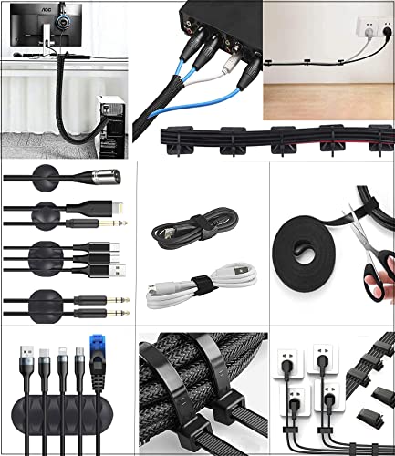Moseem Cable Management Kit: Wire Organiser, Cable Sleeve, Adhesive Base, Clips, Ties, Cord Holder, Fastening Ties