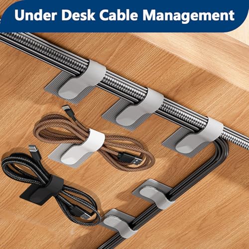 Abnii Cable Management Clips: Self-Adhesive Tidy Straps for TV, PC, Laptop - Hook and Loop Cord Organizer - Black, Small