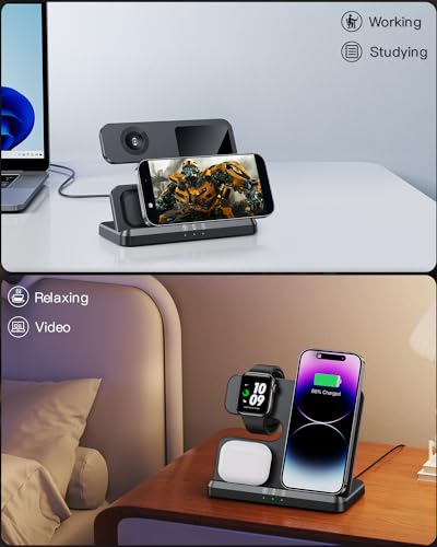 JARGOU 3-in-1 Wireless Charger for iPhone & Apple Watch, Fast Charging Stand for AirPods - Compatible with iPhone 11-16, Apple Watch Series 4-10