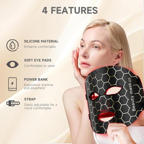 LED Light Therapy Facial Mask - Reusable with 3 Light Modes for Anti-Aging & Hydration, Remote Control, Eye Protection