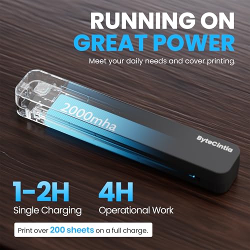 ByteCintia Portable Printer: C80 Bluetooth Thermal Printer for Travel, A4 8.5x11 Inch US Letter, Inkless, Android/iOS/Laptop, Black