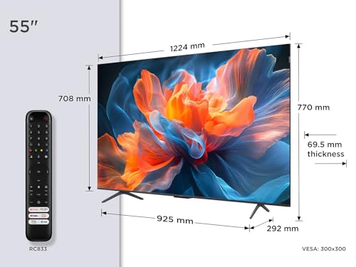 TCL 55-inch QLED 4K HDR Ultra HD TV with Google TV Technology, Dolby Vision, Atmos, 144Hz Motion Clarity Pro, FreeSync, Onkyo Audio - Google Assistant